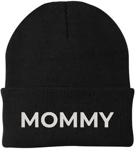 Mommy Embroidered Beanie | Bold Acrylic Knit Winter Hat | Casual Mother's Day Skull Cap Trendy Statement Mom Hat