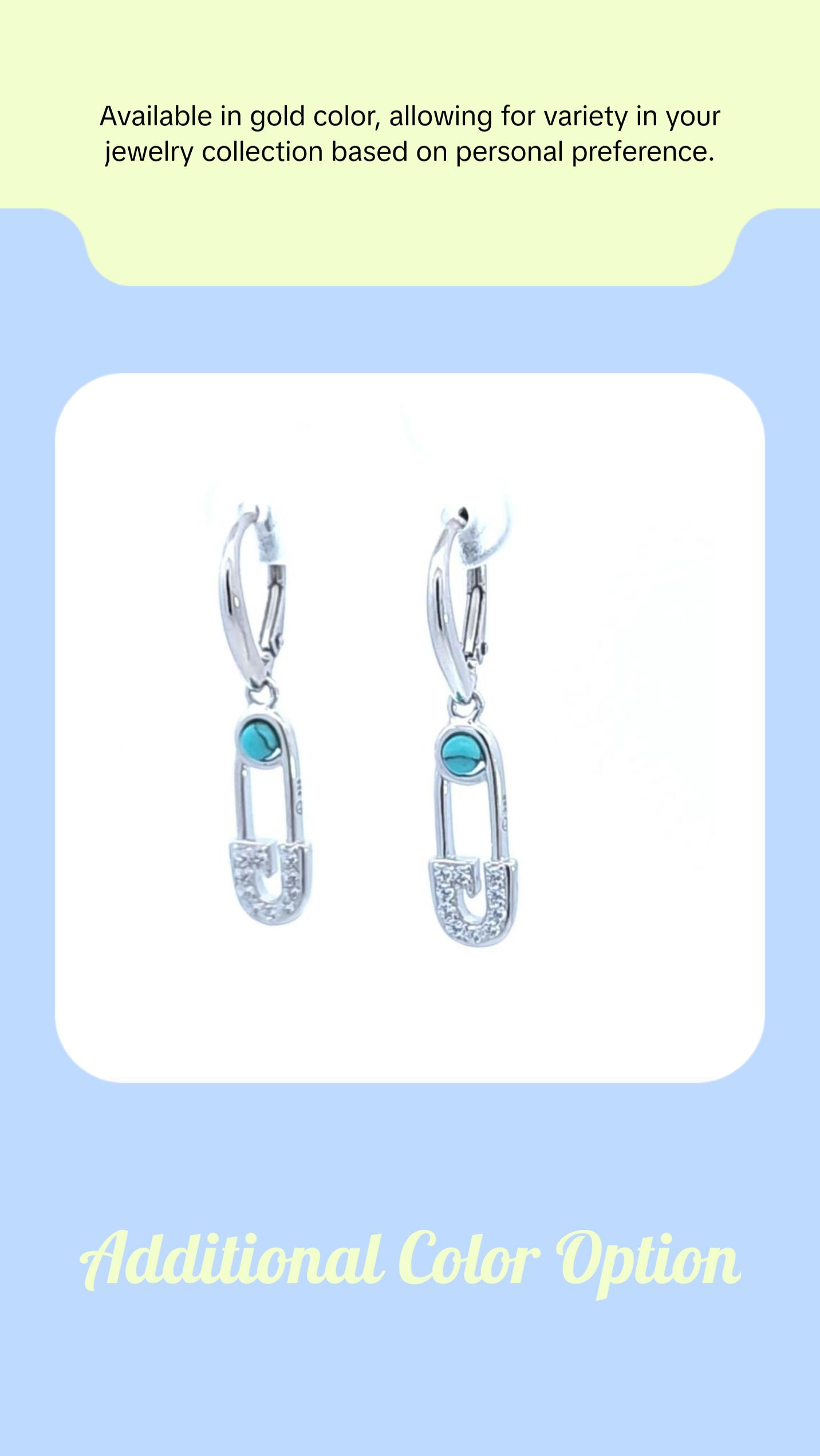 Safety Pin Turquoise earrings Link Drop Earrings Sterling Silver 925  huggie