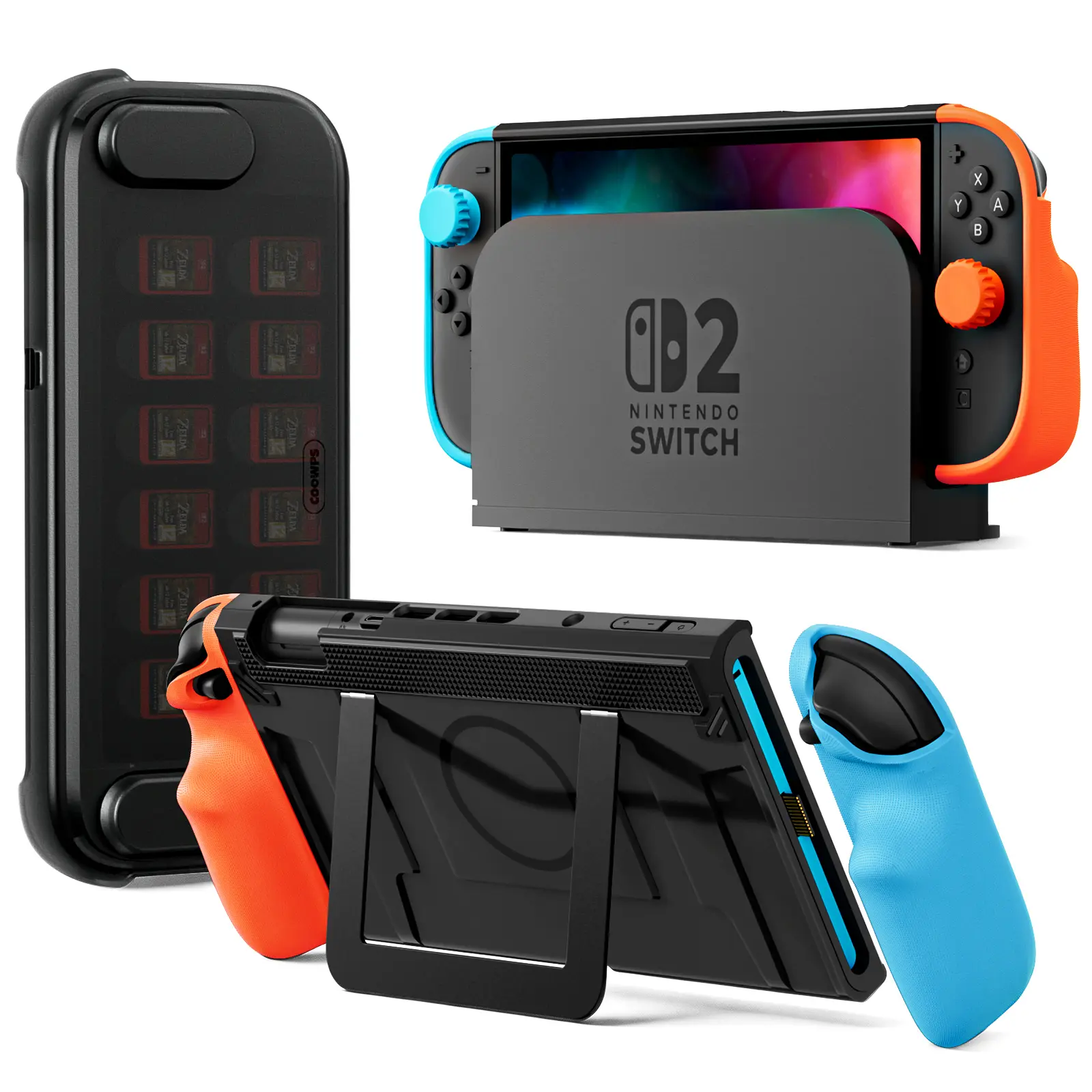 COOWPS Split Protective Case for Nintendo Switch 2 - Magnetic Aluminum Alloy Frame, TPU Bumper, PC Front Cover, Non-Slip Ergonomic Grip, 12 Game Card Storage Holder, Dock-Compatible Gaming Console Accessory for Gifting,back to school,back to school haul