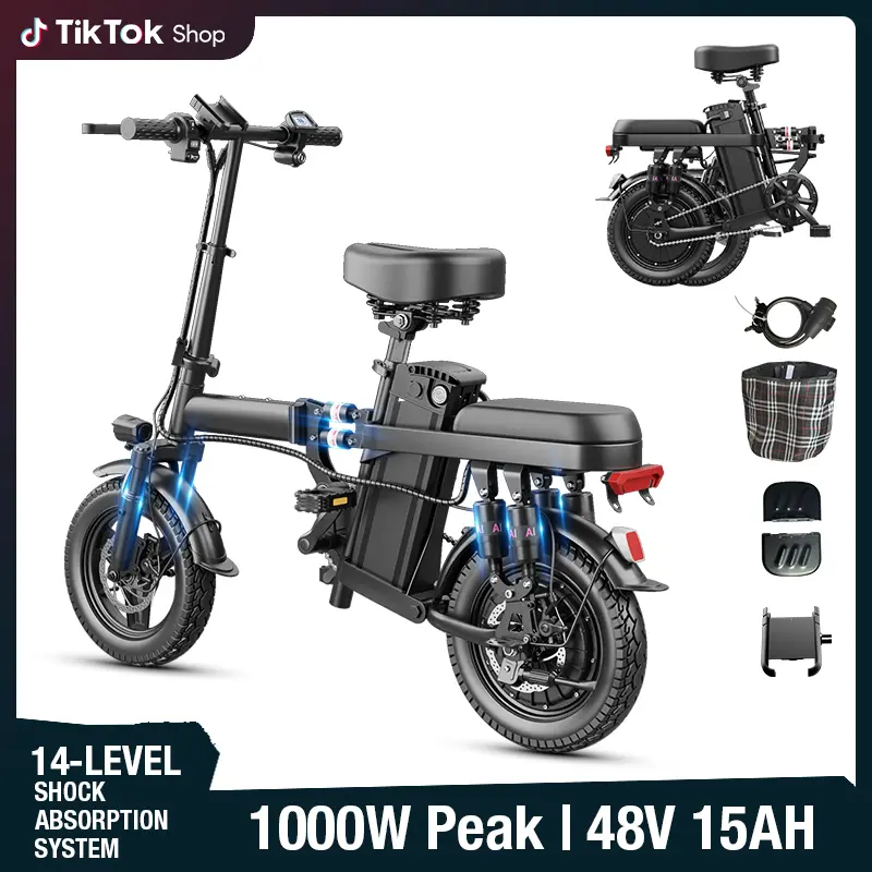 Adult Folding Commuter Ebike with 500W Motor and 14-Level Suspension, 48V 15Ah Rechargeable Battery, UL2849 Certified for City Travel, Bicycle, Compact Fold, Shock Absorption, Foldable, 25000G, Long Journeys tiktokshopbacktoschool, Commuter Bicycle, Foldi