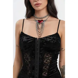 Gothic Red Heart Wings Necklace - Gothic Glam