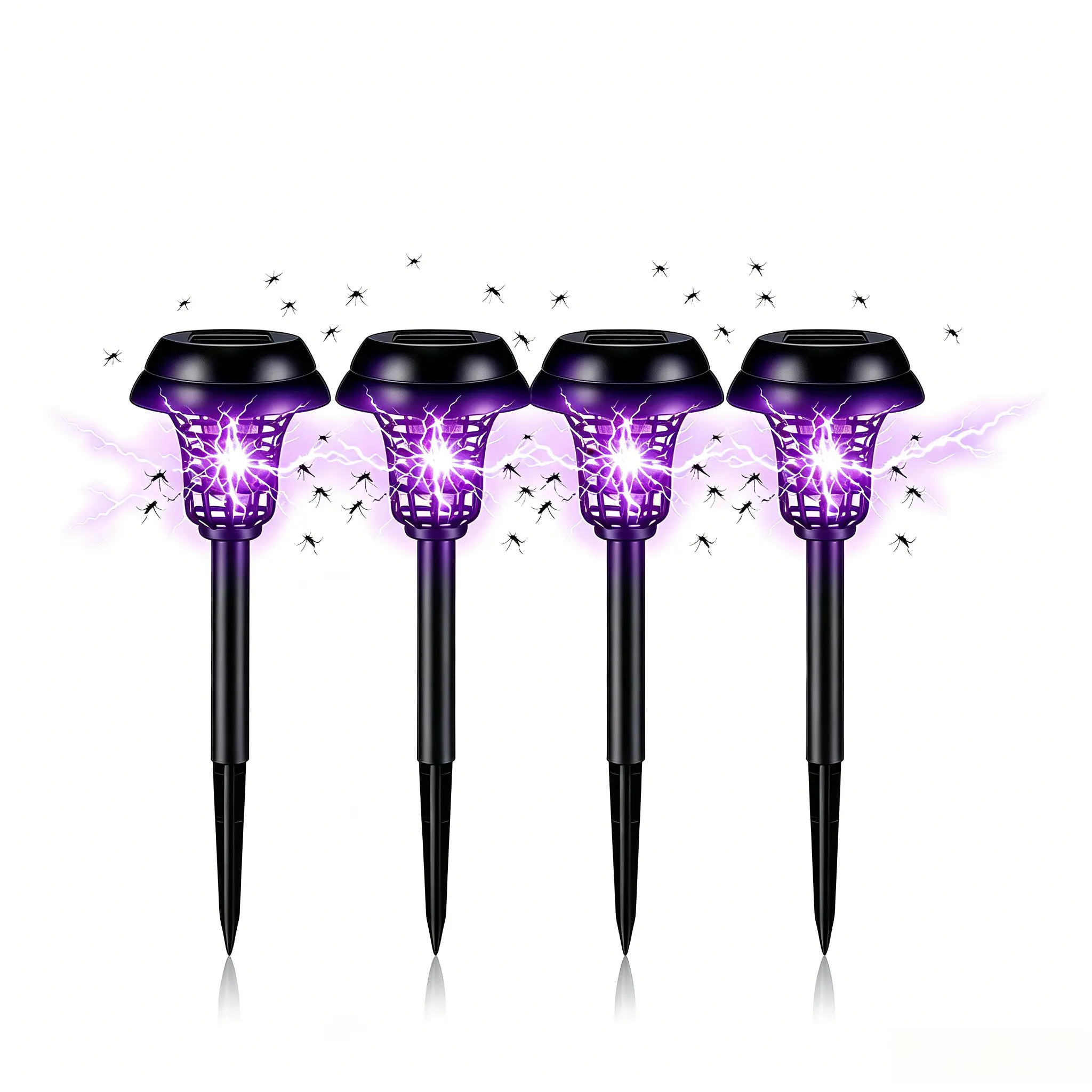 Black Plastic Solar Bug Zapper 4-Piece Set, Waterproof Mosquito Repellent Killer Lamp, Solar-Powered for Moth Gnat Fly, Outdoor Garden Patio Use (Indoor Compatible)