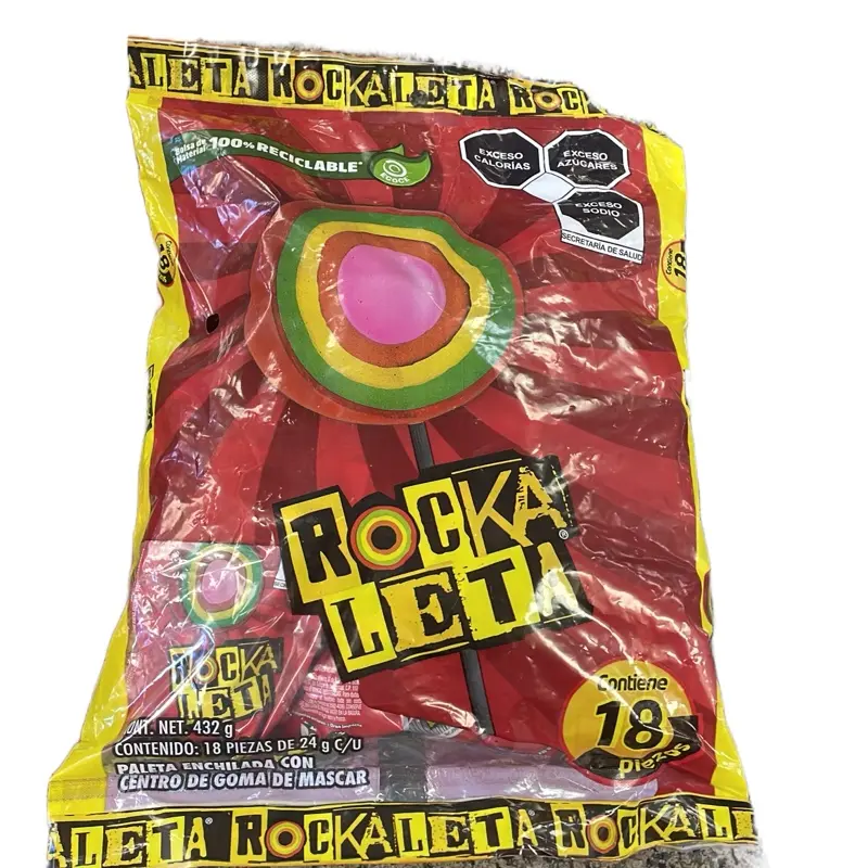 ROCKALETA 18 PCS - 100% Recyclable Candy with Goma de Mascar Center - 18 Pieces of 24g Each - Perfect for Parties and Celebrations