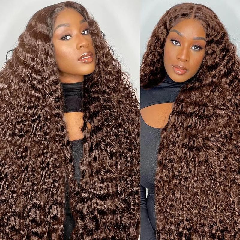 Chocolate Brown Deep Curly Human Hair Wig 13X4 Hd Transparent Lace Frontal Wigs Colored Loose Deep Wave 13X6 Lace Front Wig For Women 30 34 Inch Natural Hairline TikTokShopBlackFriday