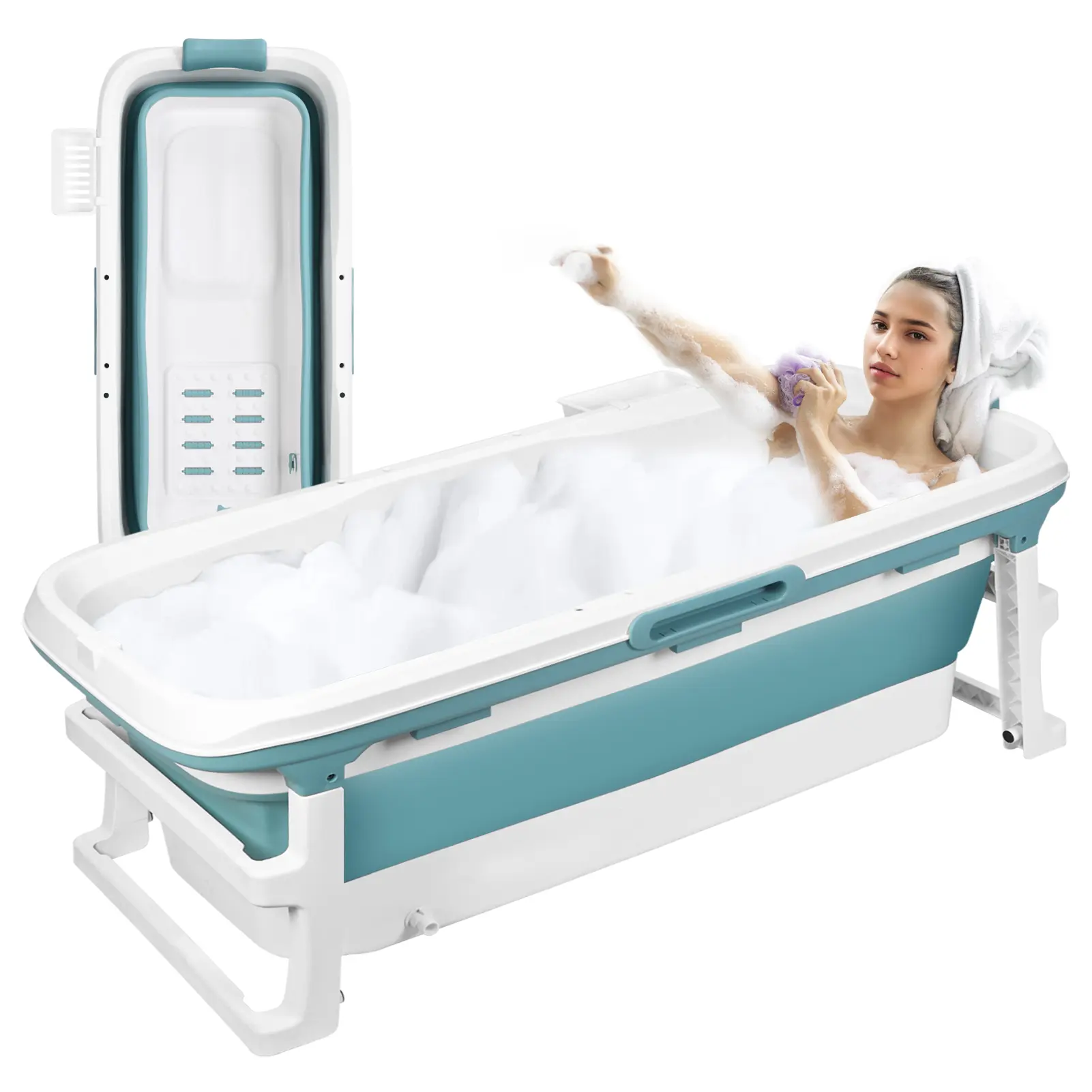 Foldable Bathtub Portable Soaking Bath Tub for adult,Ideal for Hot Bath Ice Bath with Reached Out Hands 53 inch
