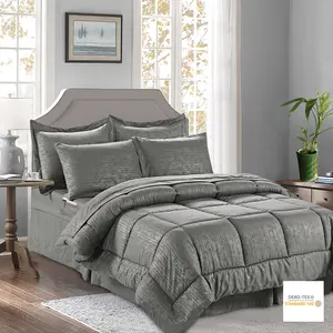 Elegant Comfort 8-Piece Bamboo Luxury Floral Comforter Set - Botanical Pattern with 4-Piece Sheet Set and Double-Sided Storage Pockets