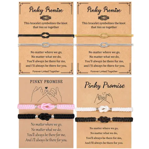 Couple 2-Piece Braided Knotted Bracelet Set - Chinese Lucky Love Knot Link Bracelets with Meanings, Long-Distance Relationship Fashion Accessory, Ideal Boyfriend Anniversary Gift