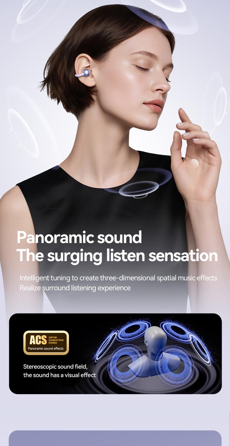 CHENRUIDA GL8 Clip On Wireless Headphones with 2025 Bluetooth 6.0 for Faster Stable Connection Low Power Use DT6.0 Pulse Directional Tech 360° ACS Panoramic Sound IPX7 Waterproof Audio Earbuds for Music&Calls Comfortable for Sports New Ear Accessories TWS