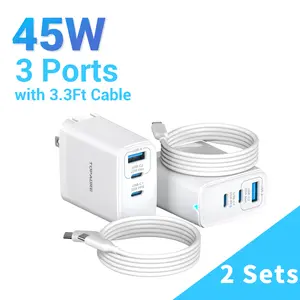TOPADRE 45W Fast Charger with Cable 3 Port GaN Fast Charging Block Compatible with iPhone 16/15/14 Pro Max, iPad Pro/Mini, Galaxy S25/S24 Ultra, Pixel Series