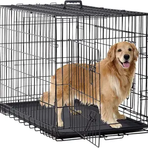 BestPet | Dog Crate | 48" | Black | Foldable Metal Kennel with Double Doors, Secure Slide-Bolt Latches, Leakproof Tray |