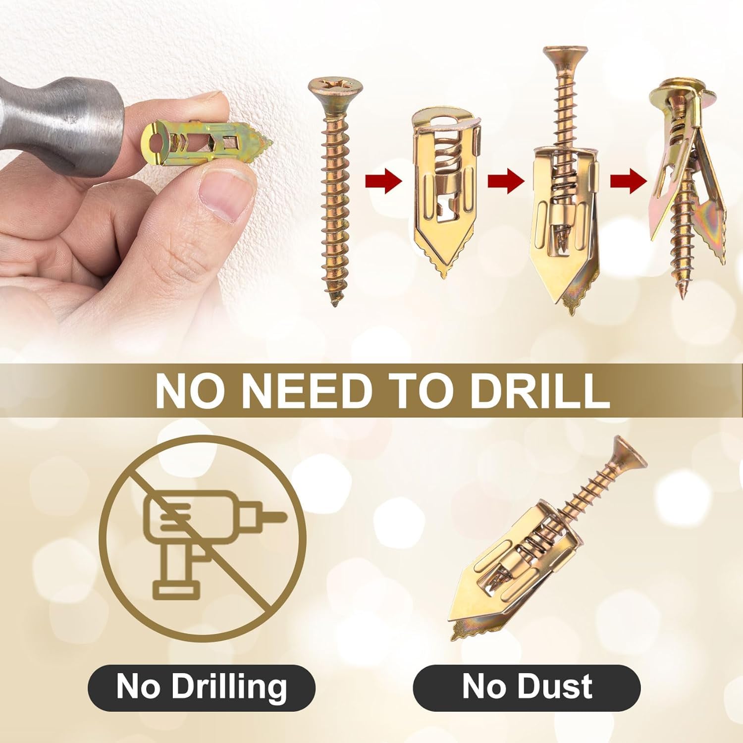 80PCS Self-Drilling Drywall Anchors and Screws Kit, 12x30mm, No Pre-Drilling Needed, Supports Up to 66 lbs, Ideal for Home and Office Organization Adjustable Hooks