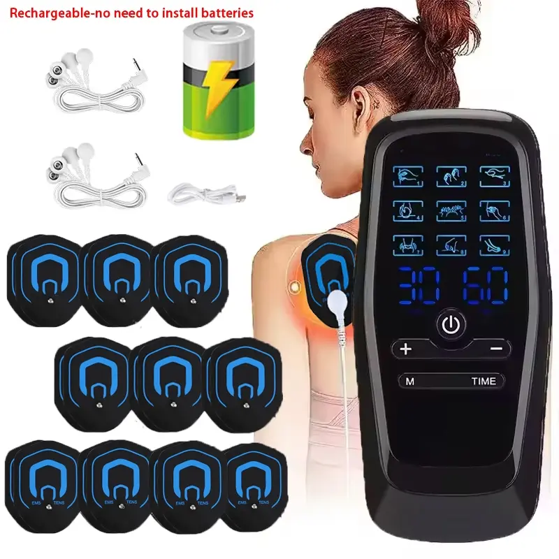 Massage Patch with 10 Pads, 9 Modes & 30 Intensity Levels, Muscle Relaxation for Shoulder, Neck, Back, Waist & Leg, USB Rechargeable Massagers for Neck and Back Pain Relief