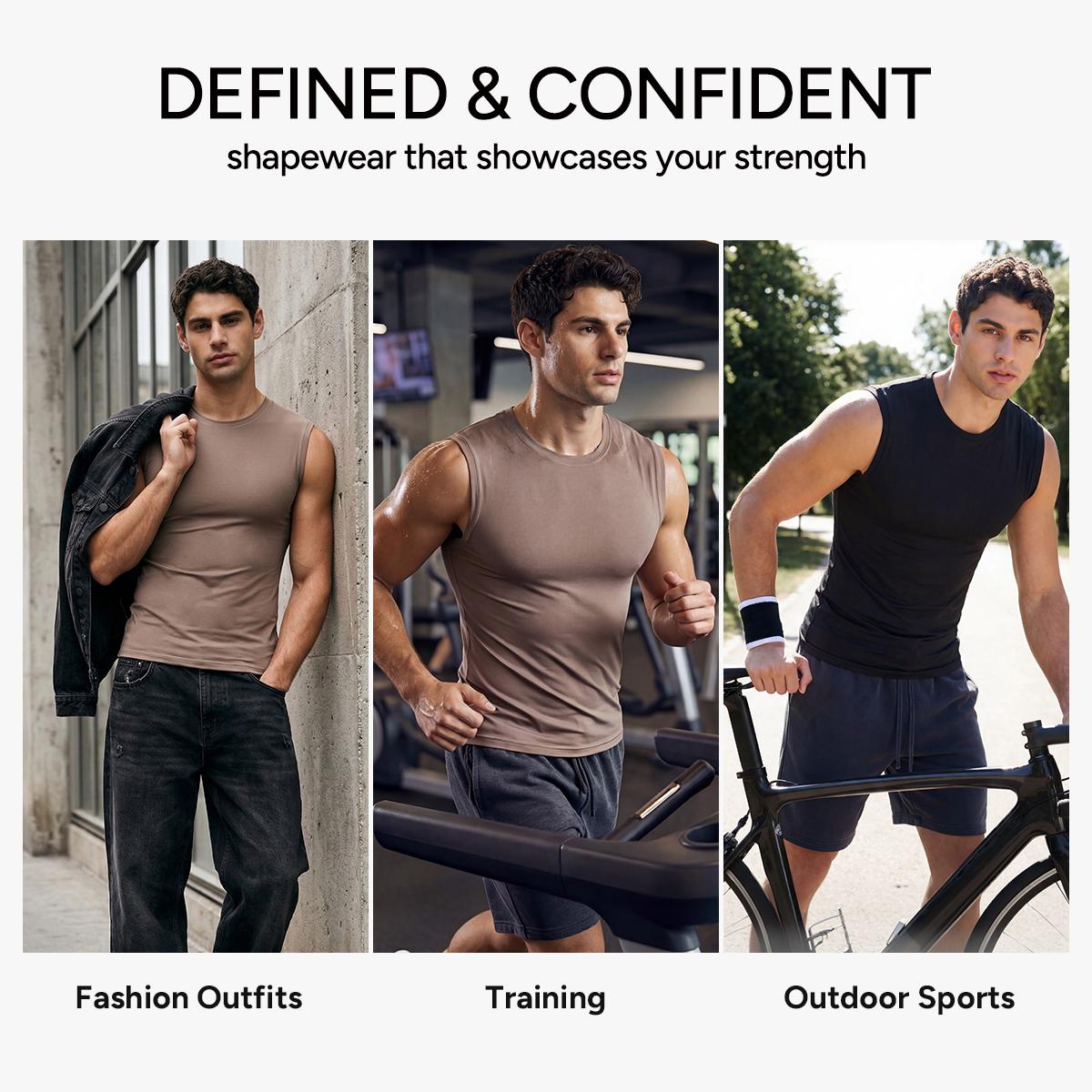 Nebility Men’s Compression Shapewear Tank Top, Quick Dry Stretch Odor-Resistant Muscle Fit Workout Vest, Ultra-Light Breathable Sleeveless Training Top for Gym & Daily Wear
