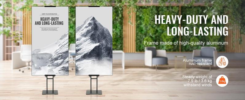 VEVOR Poster Stand, Adjustable Height Up to 75", Double-Sided Heavy Duty Pedestal Sign Holder, Floor Standing Sign Holder Banner Stand with Shock-absorbing Base for Display, for Board and Foam, Black