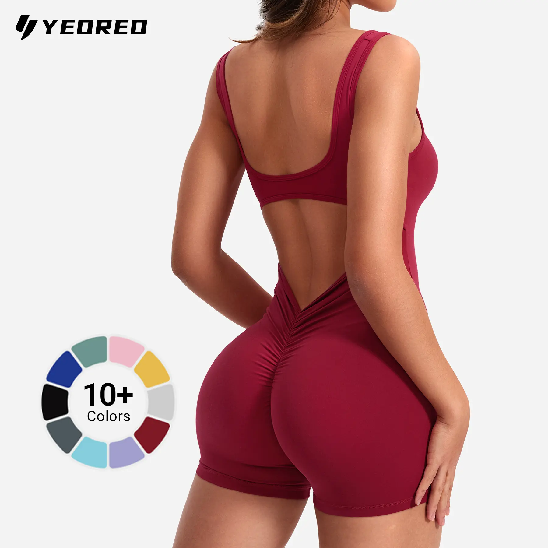 YEOREO One Piece Workout Jumpsuits for Women Backless Tummy Control Sleeveless Jumpsuits Lizvette V Back Scrunch Yoga Romper sohochic,back to school,back to school haul