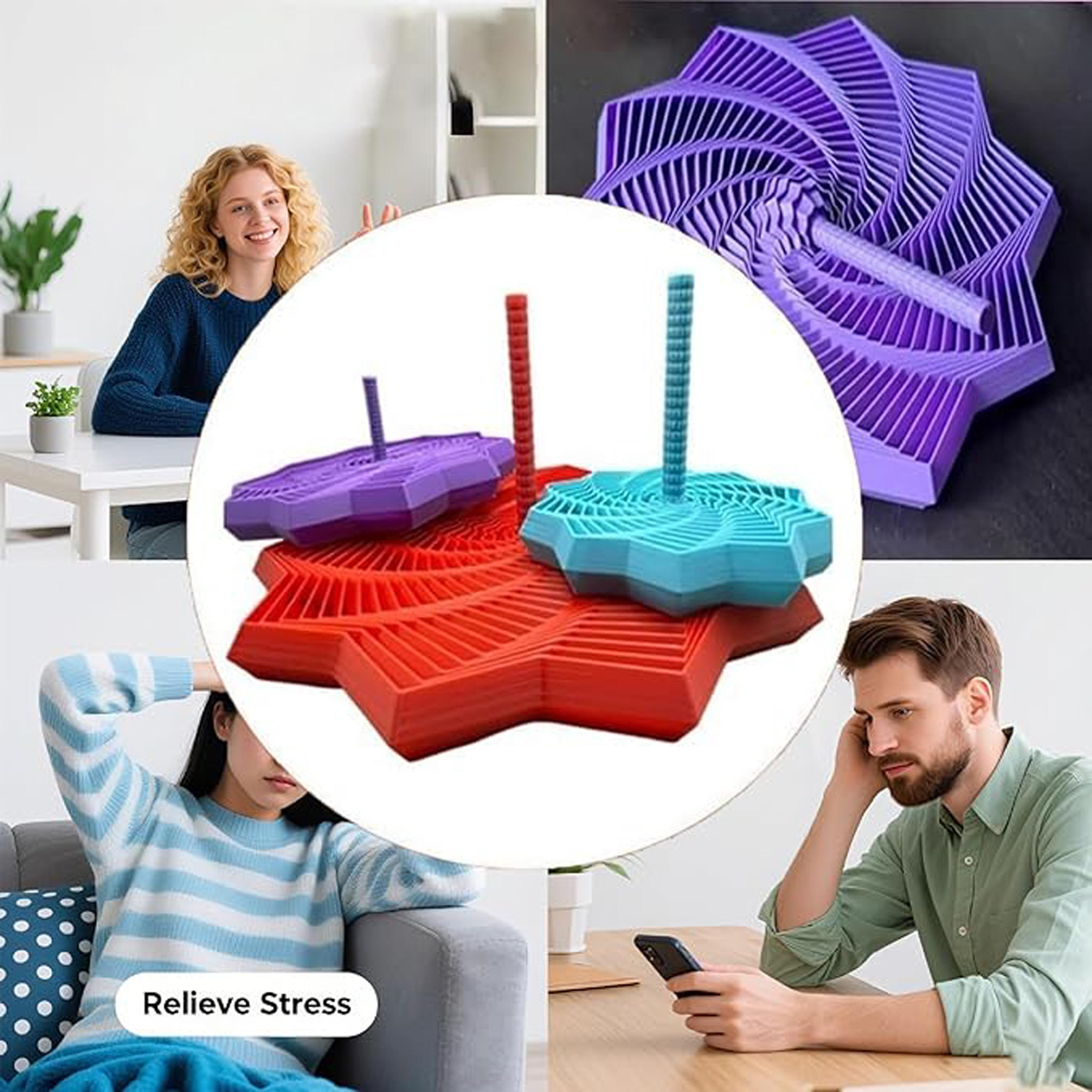 3D Printed Expanded Sensory Fidget Star，Stress-Relief Spinning Tower Toy with Handle Frustration Star Toy, for Office desks as a Stress-Relief Gifts