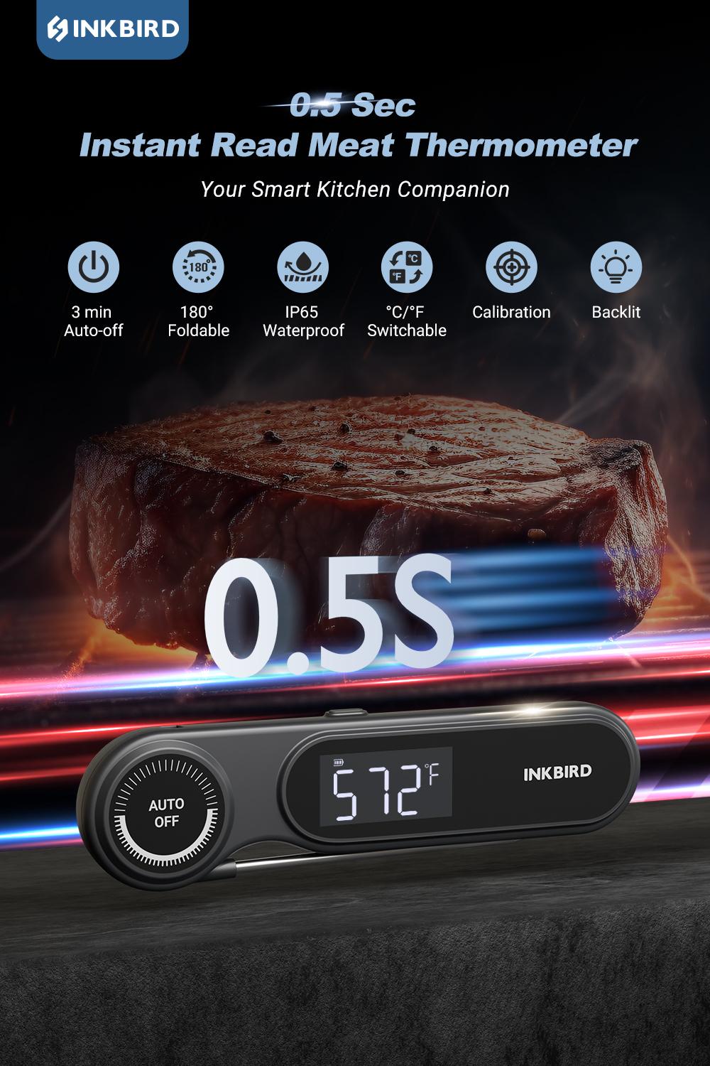 INKBIRD IHT-21K Portable nstant Read Washable Meat Thermometer, IP65 Waterproof, 0.5 Sec Fast Reading, Super Accurate Detection, Handy Food Thermometer for Indoor Outdoor Cooking, BBQ, Baking, Deep Frying, Home Brewing Kitchen