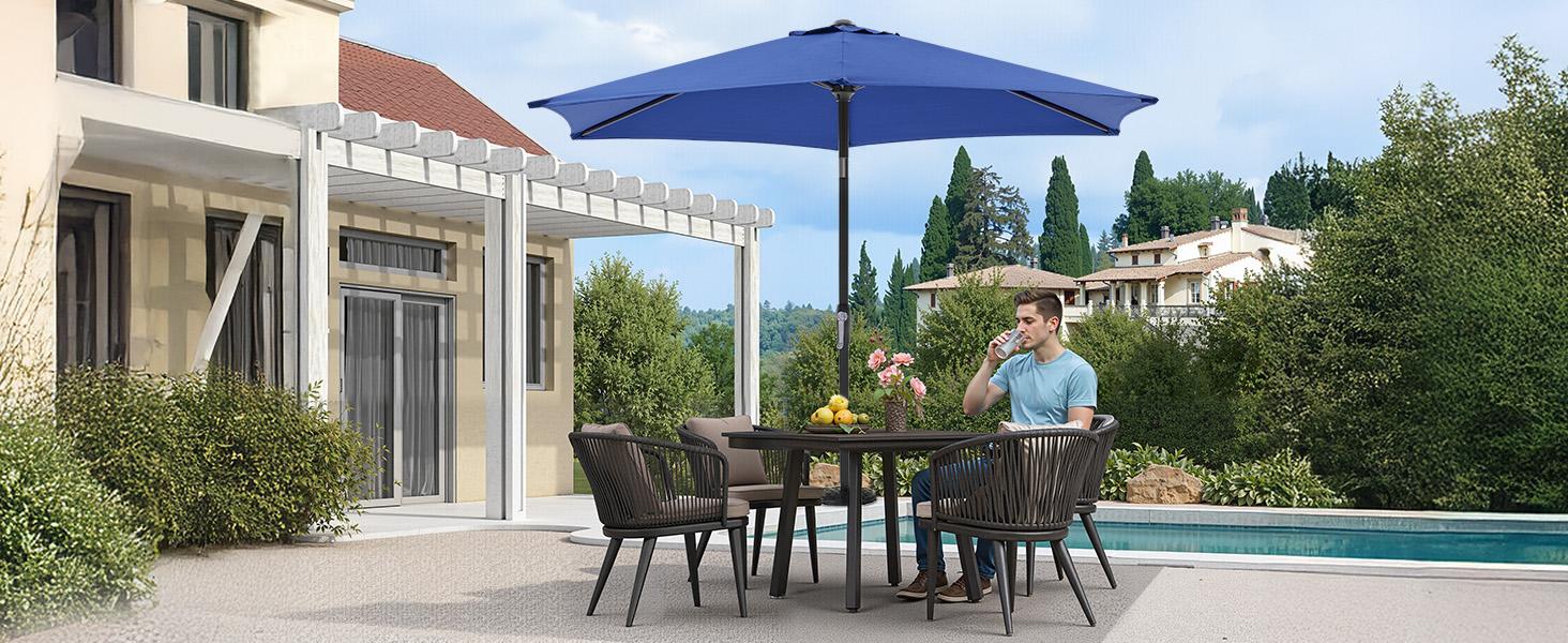 7.5ft Patio Umbrella with Tilt and Crank Button & 8 Sturdy Ribs Waterproof, Patio Table Umbrella Perfect for Poolside, Terrace, Beach and Outdoor Restaurant 7.5ft Patio Umbrella with Tilt and Crank Button & 8 Sturdy Ribs Waterproof, Patio Table Umbrella Perfect for Poolside, Terrace, Beach and Outdoor Restaurant