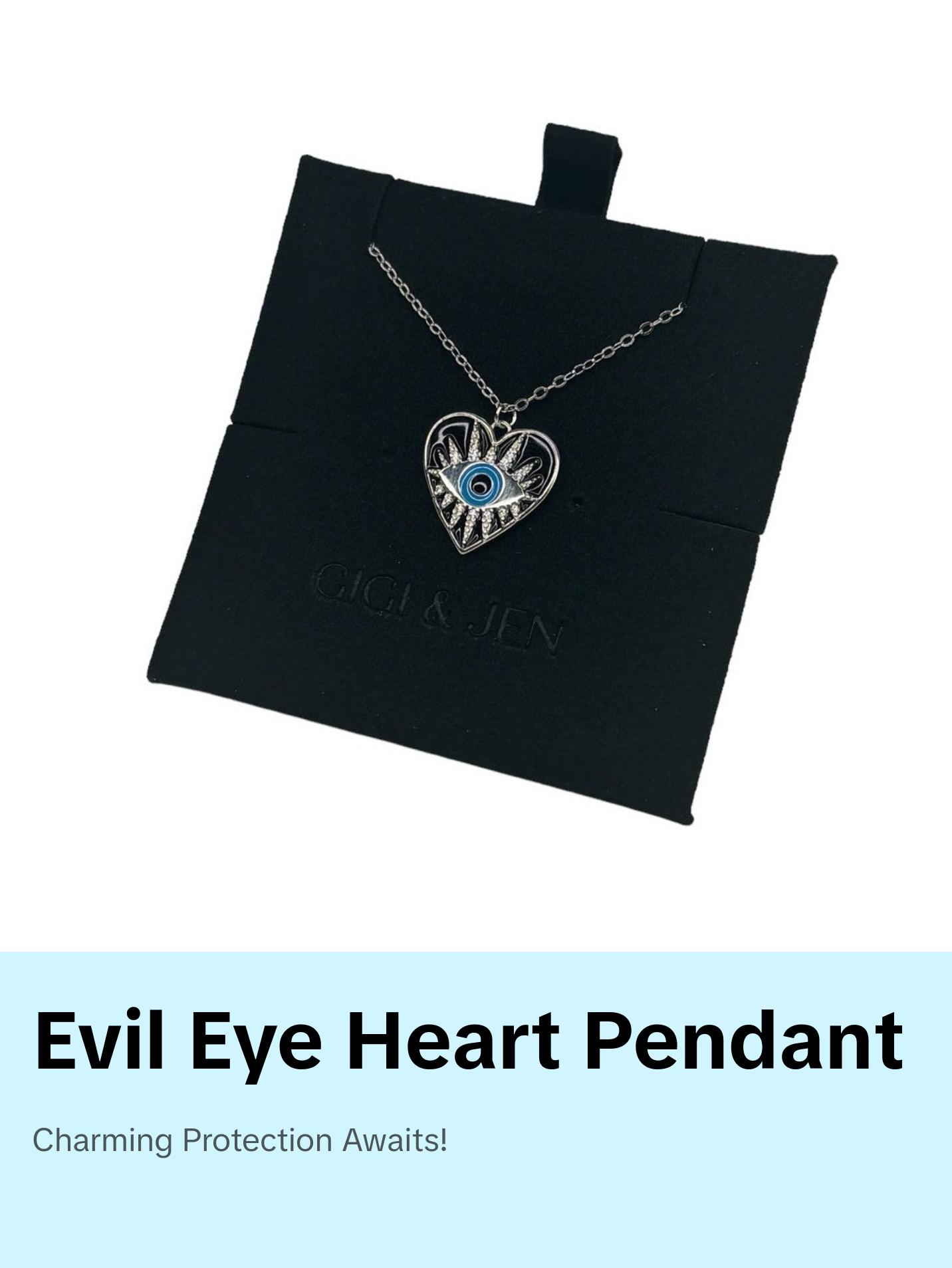 Heart Enamel Evil Eye Necklace - 925 Sterling Silver with Cubic Zirconia
