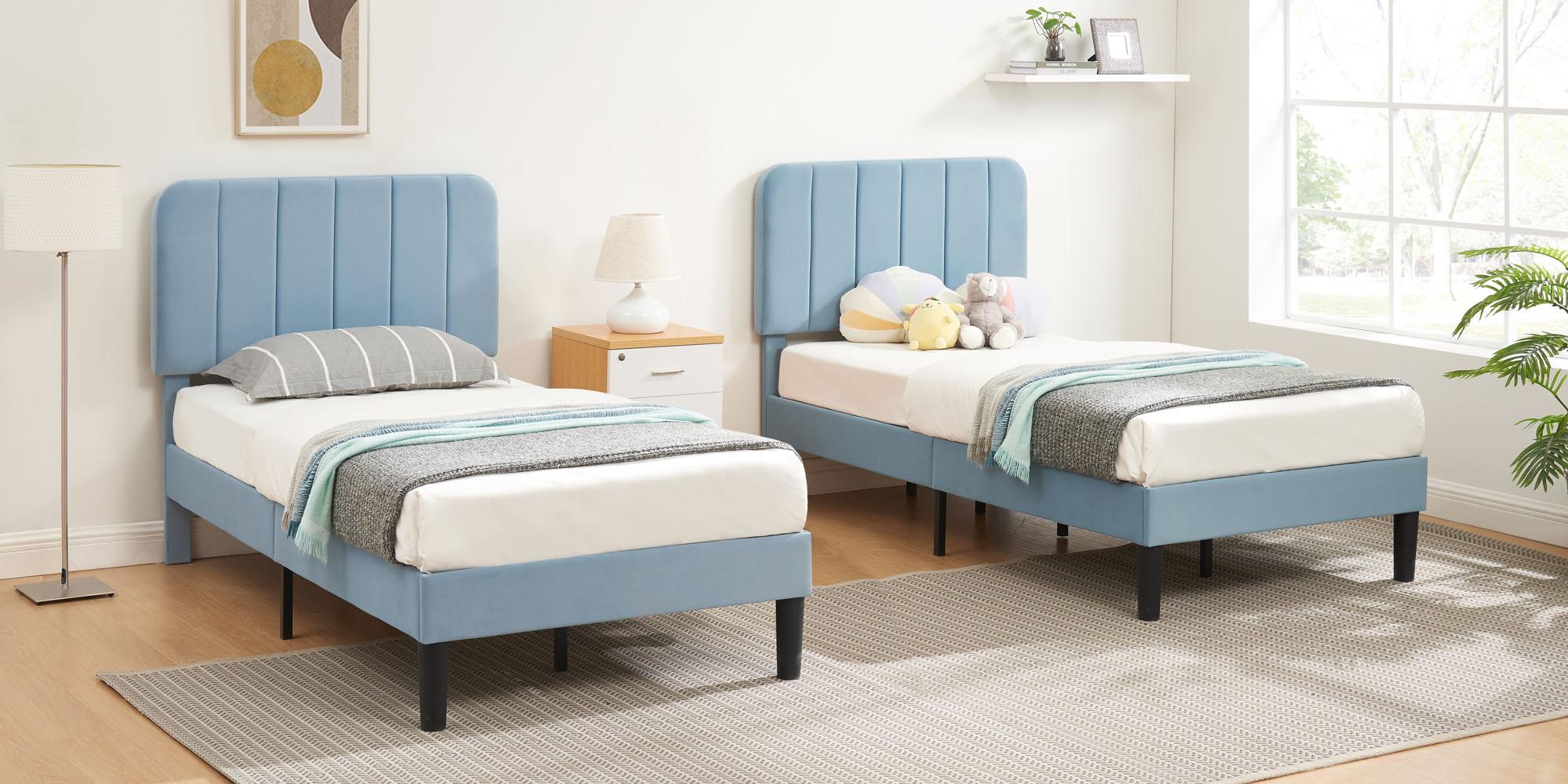 VECELO Upholstered Queen Twin Full Queen Size Bed Frame Platform with Velvet Adjustable Headboard Wooden Slats,Noise-Free,No Box Spring Needed, Easy Assembly