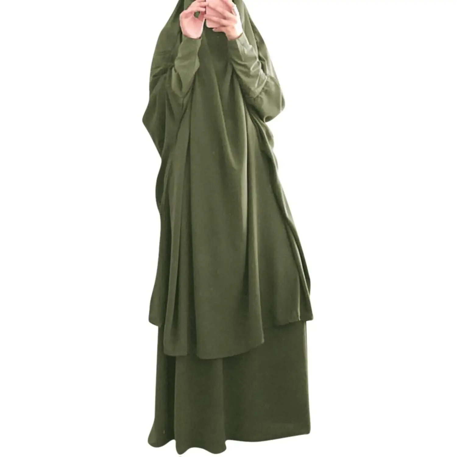 Prayer Clothes for Muslim Women Islamic Abaya Suit Maxi Skirt + Khimar Hijab 2pcs Burka Jilbab Kaftan Plus Size Casual All Seasons Robe Outfits Modesty