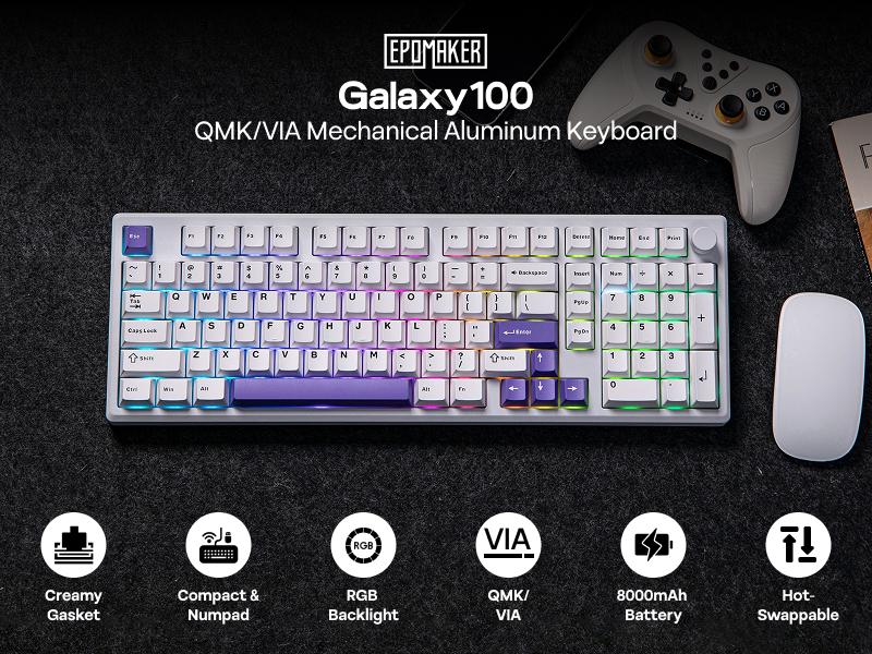 Epomaker Galaxy100 1800 ANSI Layout VIA Gaming Wireless Keyboard with Knob - Aluminum Gasket Keyboard with Cushioning Materials South-Facing RGB Backlight Hot-Swap Tri-Mode USB-C/BT 5.0/2.4GHz keyboards for gaming creamy keyboard TikTokShopSpringGlowUp