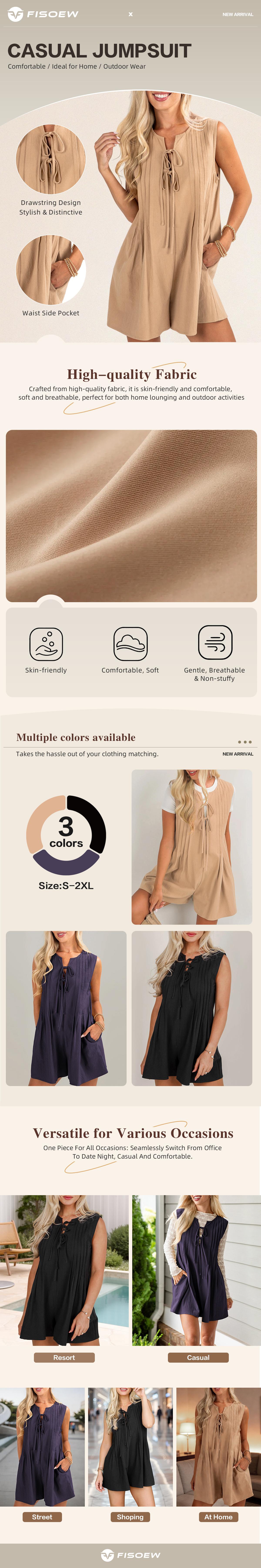 Fisoew Sports Super soft 100% cotton women's jumpsuit - one-piece bodysuit | Perfect Valentine's Day gift, loungewear, vacation wear | Comfortable and stylish