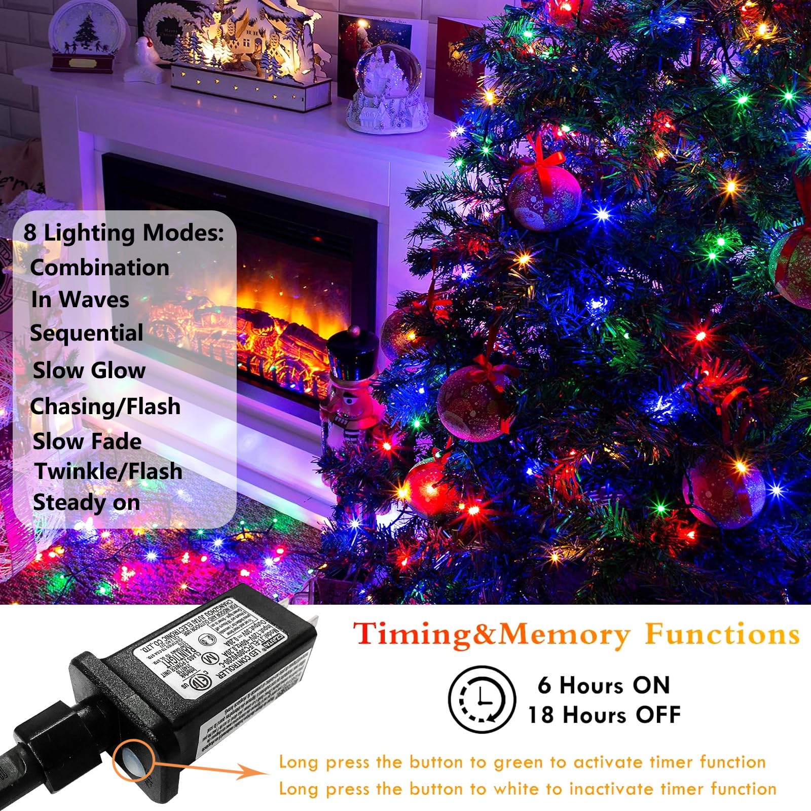 Christmas Tree Lights 420 LED String 8.2FT x 12 Lines 8 Modes Timer Waterproof Twinkle Plug-in for 8FT Xmas Tree Indoor Outdoor Decoration