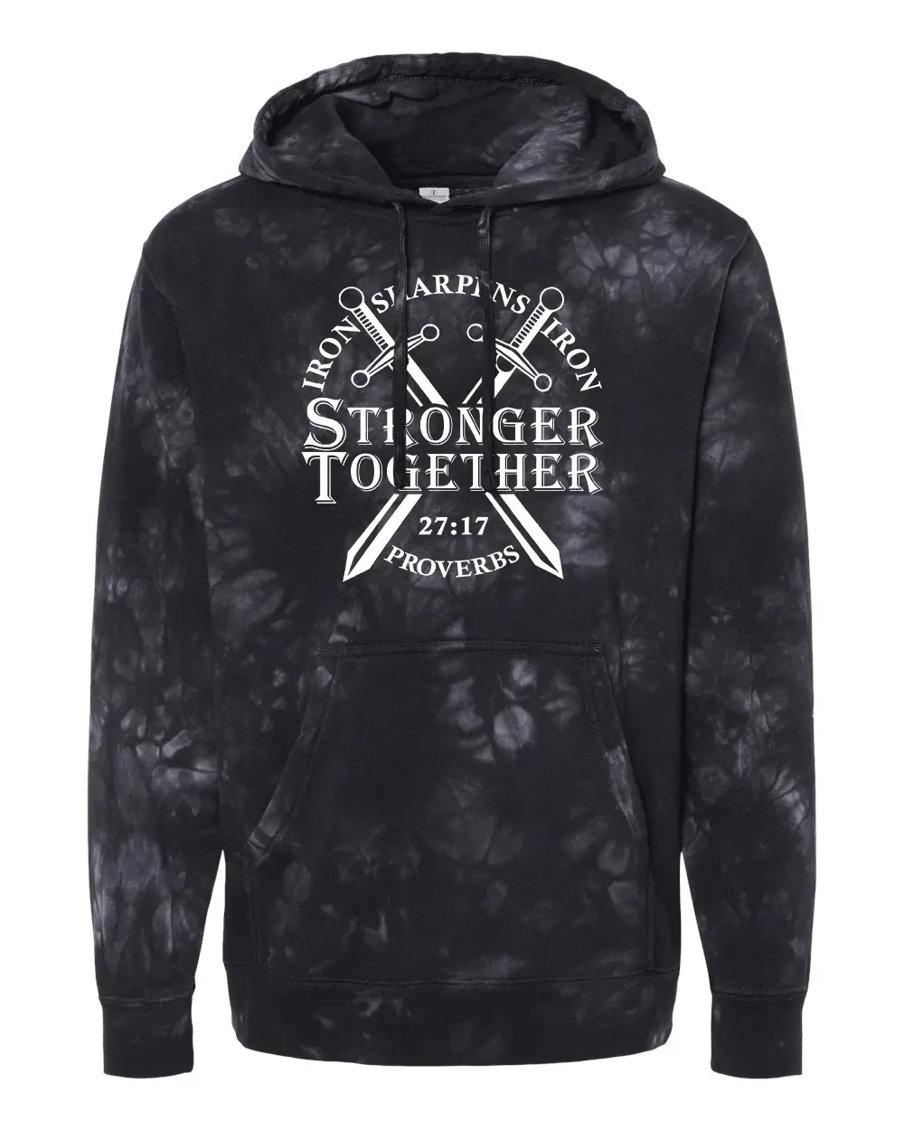 TRENZ SHIRT COMPANY Men's Christian Hoodie, Proverbs 27:17 Iron Sharpens Iron Graphic Tie-Dye Pullover, Soft Polyester Blend with Relaxed Fit, Machine Wash, Christian Proverbs 27:17, Tops, Sweatshirts, Stylish, Long Sleeve, Menswear, Fabric, Fashion, Casu