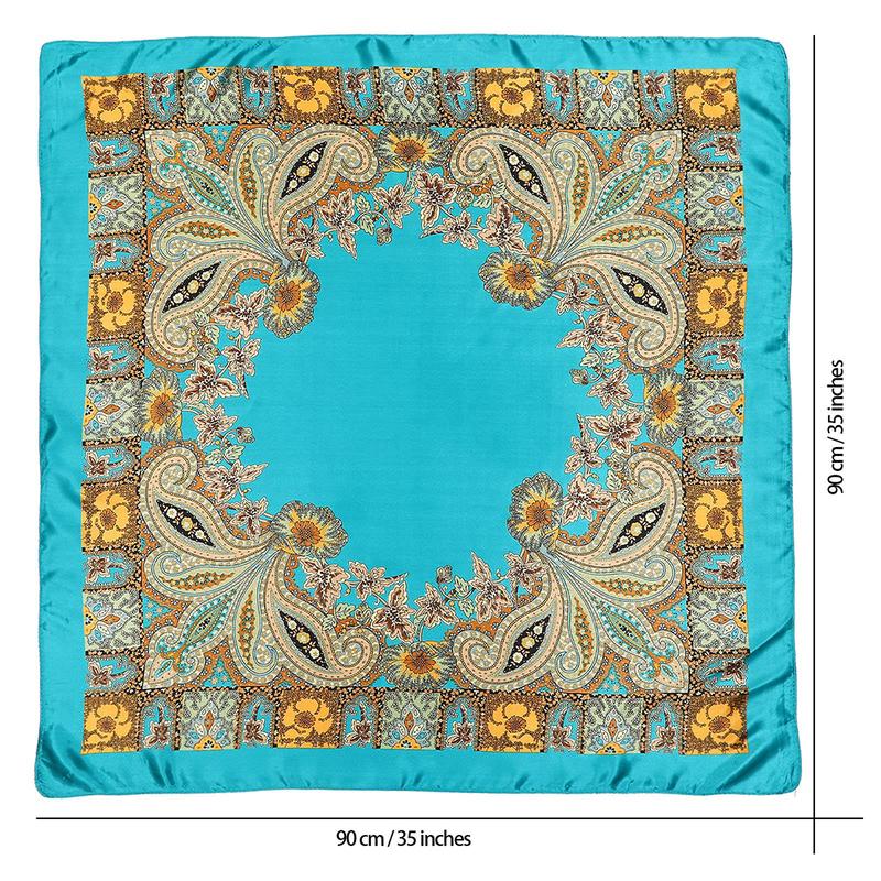 AWAYTR 35” Silk Like Square Headscarf 4Pcs Large Bandana Head Kerchief Fashion Pattern Hair Scarves for Women Head Wrap