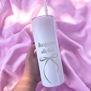 Kappa Delta Coquette Bow Tumbler with Straw- White