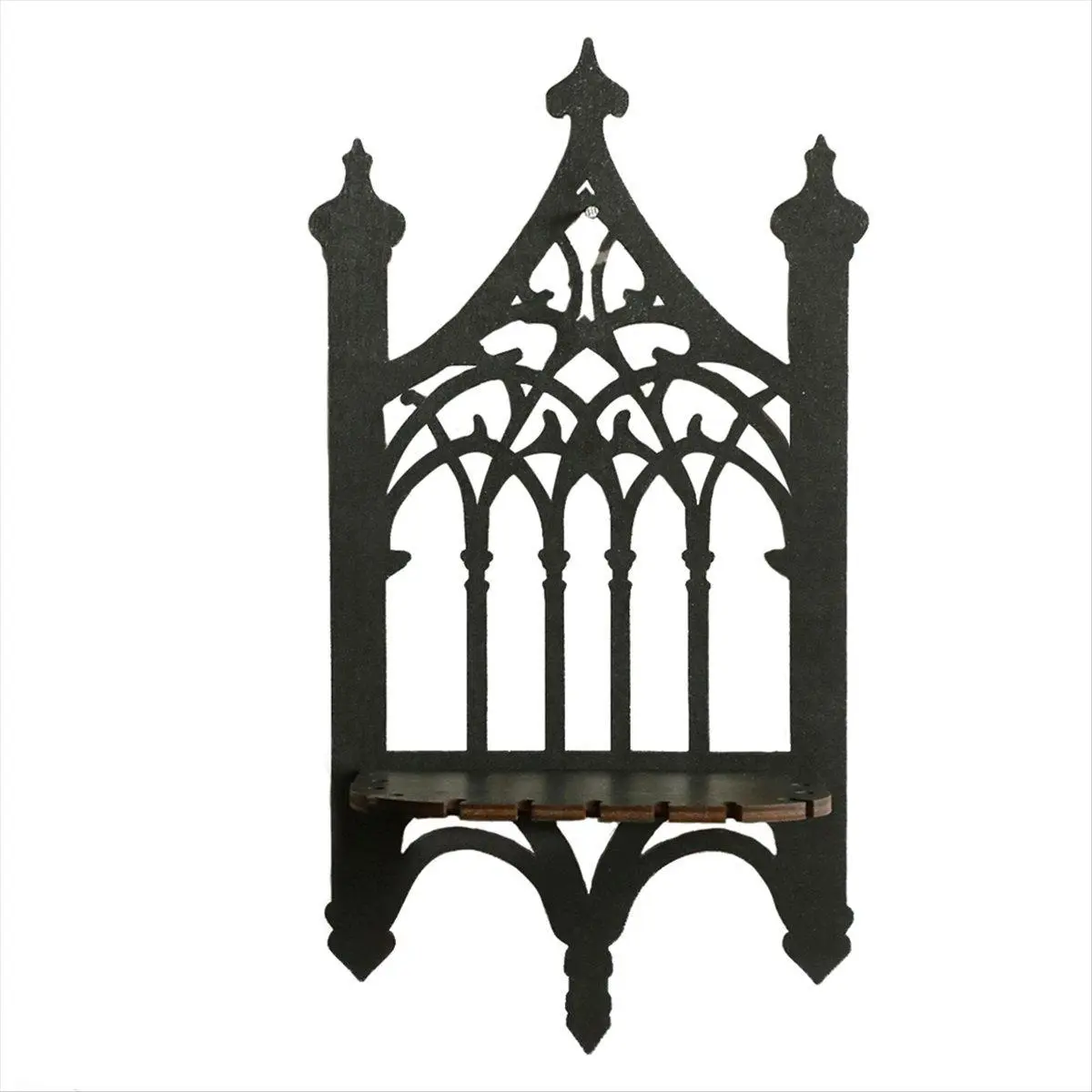 Natural Wood Anti-Deform Retro Gothic Fence-Frame Wall-Hung Shelf, Home Decor Wall Organizer, Room Accessories for Bedroom Fengshui Furnishing Holiday Gift, Shelves