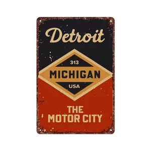 Retro Detroit Michigan Poster Detroit Aluminum Metal Sign Motor City Detroit For Home Bedroom And Bathroom Wall Decoration 12 * 8 Inch