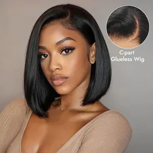 [New In] C-part Pre Cut 13x4 HD Lace Straight Bob Human Hair 10inches Length Glueless Bye Bye Knots Lace Front Wigs Pre Plucked Invisible Knots