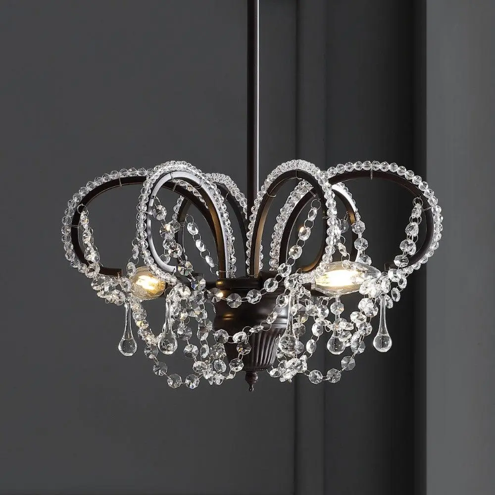 JONATHAN Y Caroline 16" Oil Rubbed Bronze Crystal Embellished Curved Design LED Adjustable Chandelier, Classic Ceiling Lighting, LED Lights for Indoor Home Improvement Spaces, Pendant Light