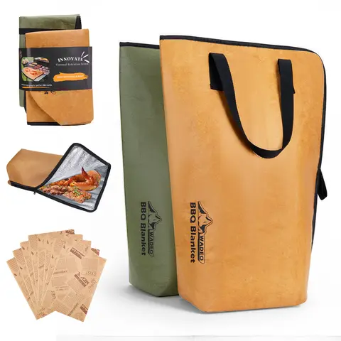 WADEO 2pcs BBQ Resting Blanket Utensils Set - 20 Pieces Grill Accessories, Tools, 14.5" x 21.5" x 6.7" Insulated Wide-Mouth Fabric Bags with Easy Access & Ample Space, Oil-Soak Pads for Meat Moisture Control, Outdoor Heat Preservation