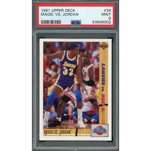 Michael Jordan Magic Johnson 1991 Upper Deck Basketball Card #34 PSA 9