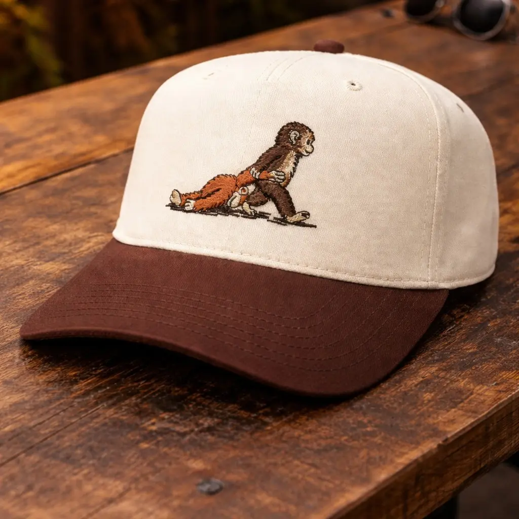 Team Punch Monkey Embroidered Trucker Hat – Funny Monkey Graphic Snapback Cap with Cute Cartoon, Outdoor Hat for Animal Lovers