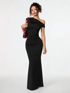 Summer Clothing, Daily Date And Travel Outfits, Party Outfits, Elegant Women's Inner Outfits, Going Out Outfits, Sloping Shoulder Asymmetrical Extra-Long Fishtail Dress, Club Women Outfits, Date Outfits, Banquet Dresses