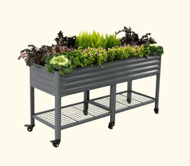 Vego Garden Rolling Elevated Raised Garden Bed V Series with Lockable Wheels & Storage Rack for Patio Porch 700 Lbs Capacity Outdoor Planter Box for Vegetables Flowers Herbs Heavy Duty Olive Green