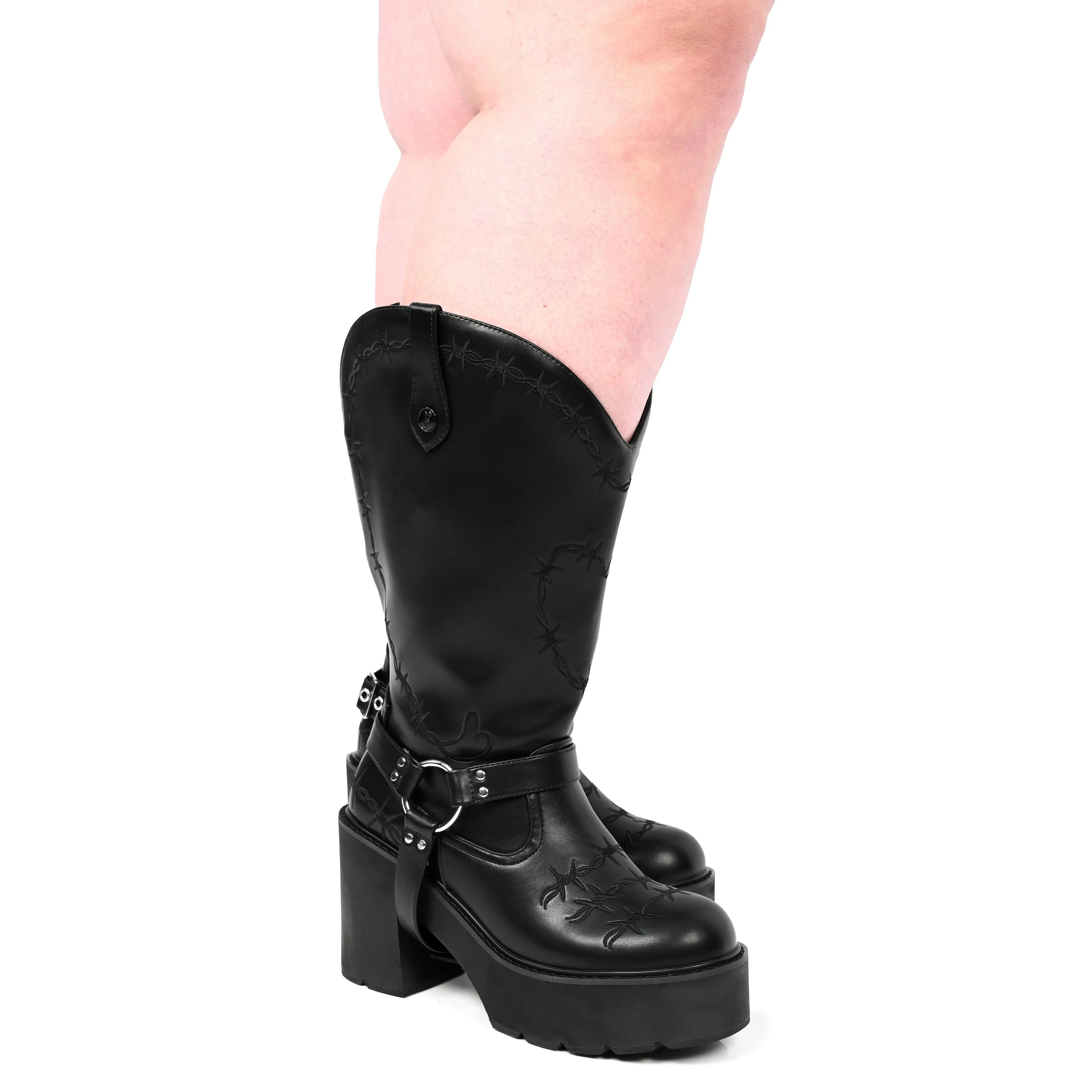 Barbed Wire Platform Cowboy Boots (Wide Calf Friendly)