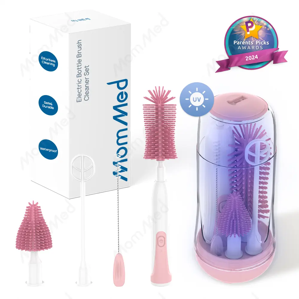 MomMed Electric Bottle Brush Set - 2 Modes & 360° Rotation, Waterproof Bless Bottle Baby Bottle Cleaner with Silicone Brushes, scrubbing Fit for tippee, dr brown sippy cup, milk spray baby, baby formula, baby sanitizer spray Smart