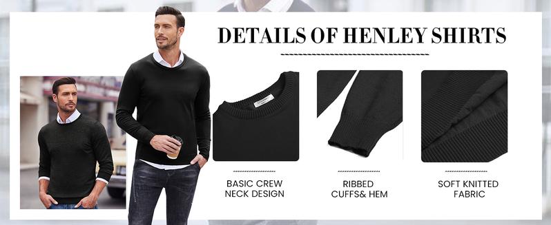 COOFANDY Men's Dress Crew Neck Sweater Slim Fit Lightweight Sweatshirts Knitted Pullover Casual Fashion Long Sleeve Sweater