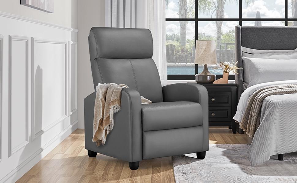Yaheetech Recliner Chair Adjustable Recliner Sofa with Lumbar Support Modern Upholstered Reclining Chair for Living Room Bedroom Home Theater, PU Leather/Fabric