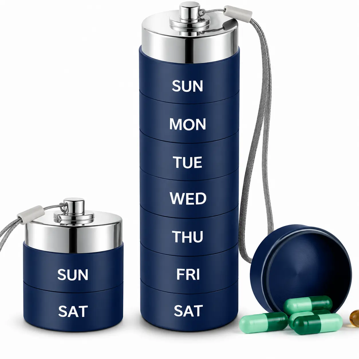 Metal Travel Pill Organizer Portable 7-Day 4-Times Vitamin Organizer Stackable Waterproof Large Weekly Pill Case Premium Aluminum Alloy BPA Free Supplement Organizer Gift