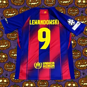 2025 26Home Red Blue#9 Lewandowski Short Sleeve Soccer Jersey