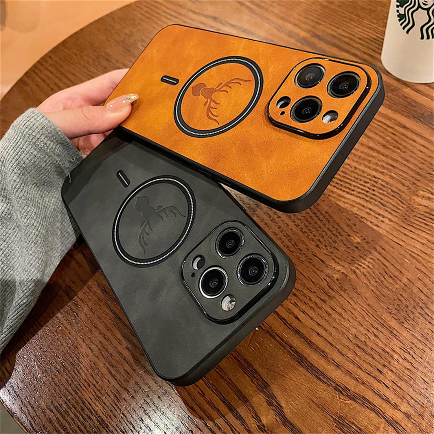 Luxury PU Leather Elk Deer Case For iPhone 17 Pro Max 17 Air 16 15 14 13 12 11 Pro Max,For Magsafe Wireless Charge Cover,Anti-Scratch Camera Protection