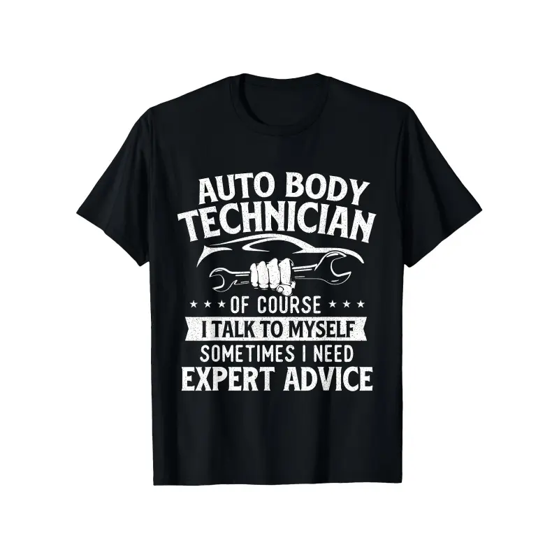 Men's Comfy Casual Cotton Crewneck Oversized Print Short-Sleeve T-Shirt - Auto Tech Wrench Graphic, Mechanic Humor, Black Workplace Apparel for Auto Professionals