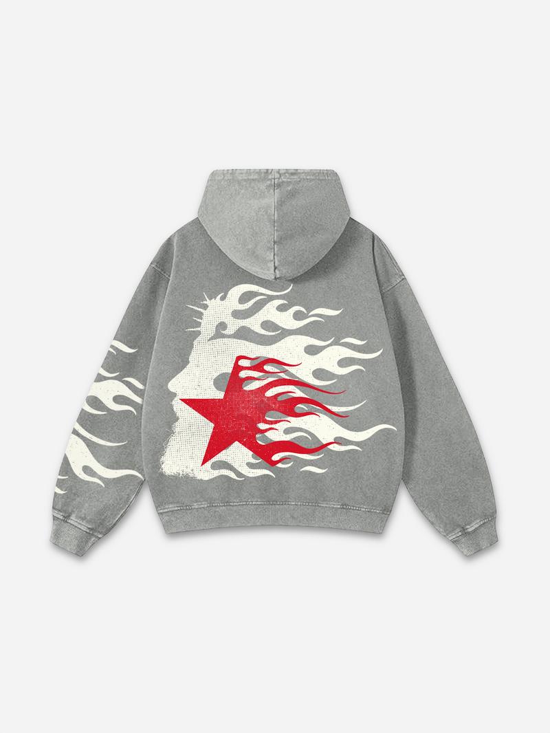 Sopula Studio Men's Sopula Vintage Flame Jesus Son of God Graphic Washed Hoodie Menswear Sweatshirts 100% Cotton Printed Casual Long Sleeve Streetwear