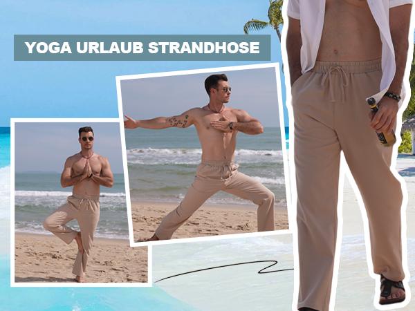 COOFANDY Men's Casual Linen Pants Loose Fit Elastic Waist Drawstring Lightweight Pant Summer Beach Trousers